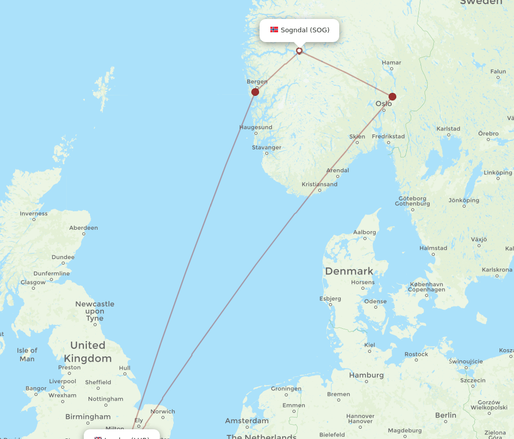 SOG to LHR flights and routes map
