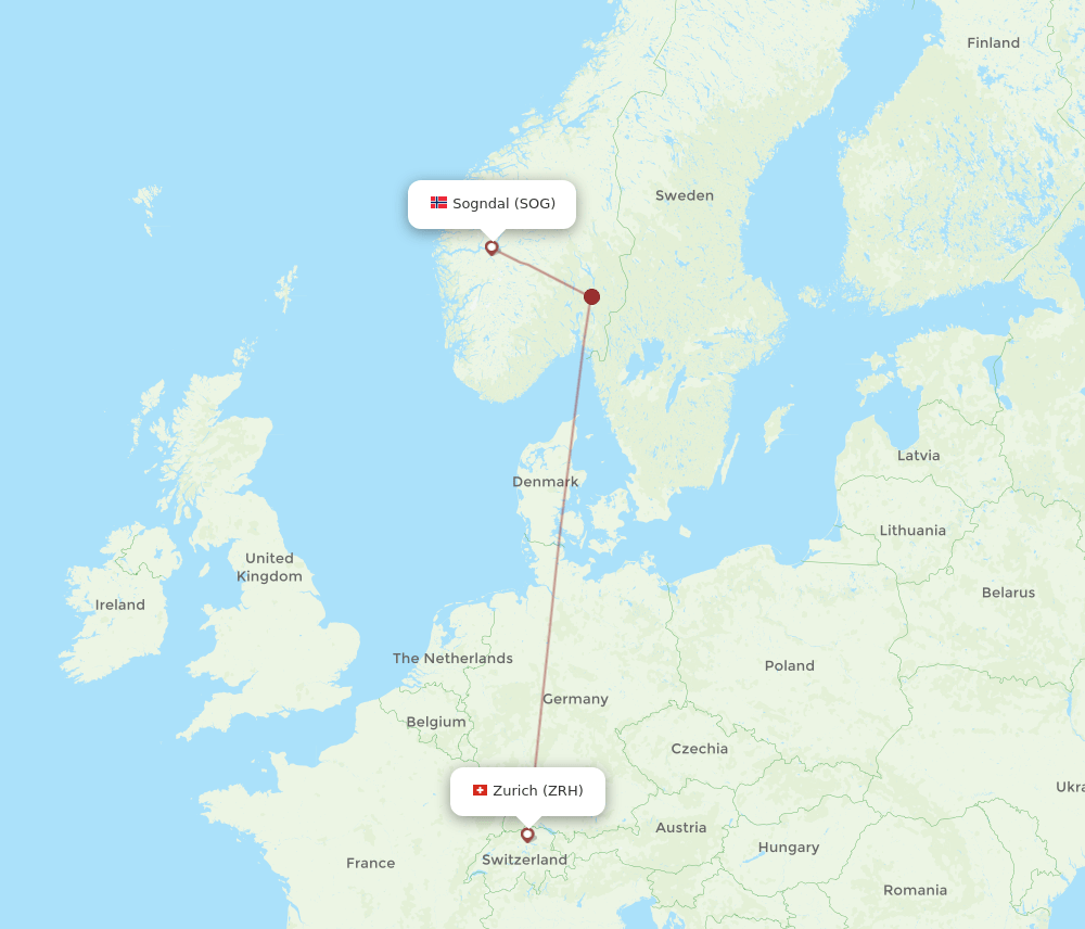 Zurich - Sogndal route map and flight paths