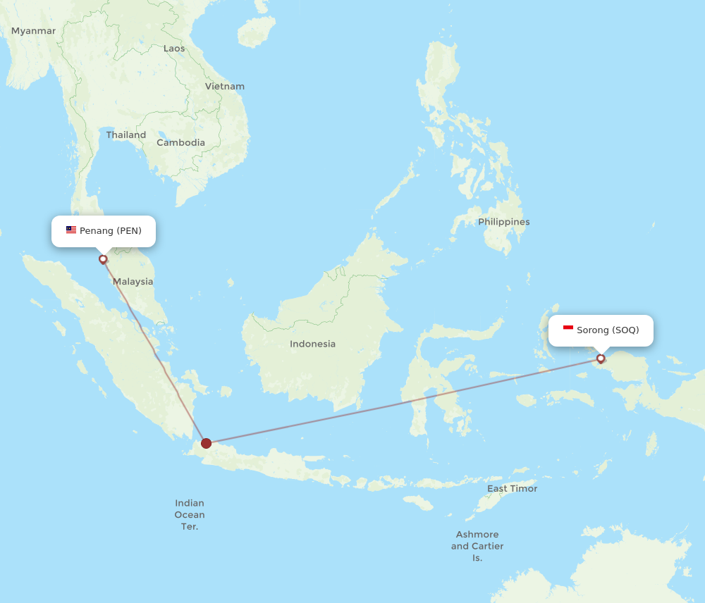 PEN to SOQ flights and routes map