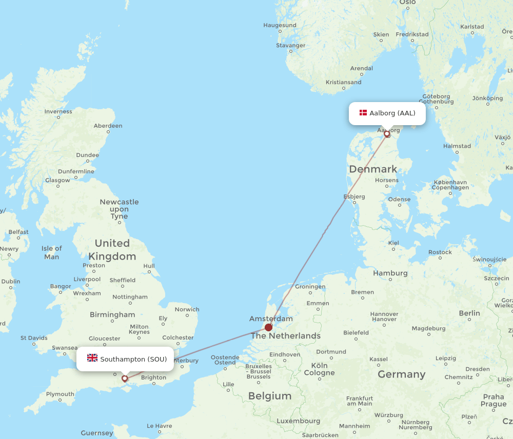 SOU-AAL flight routes