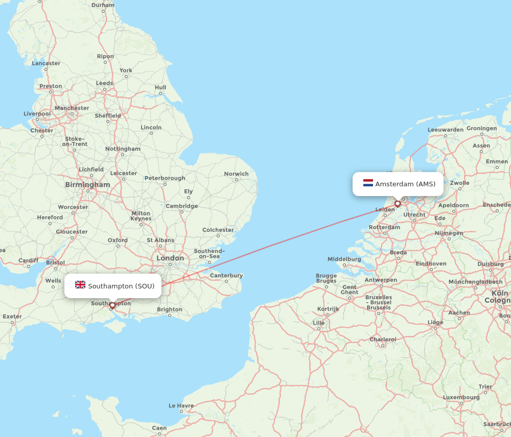 SOU-AMS flight routes