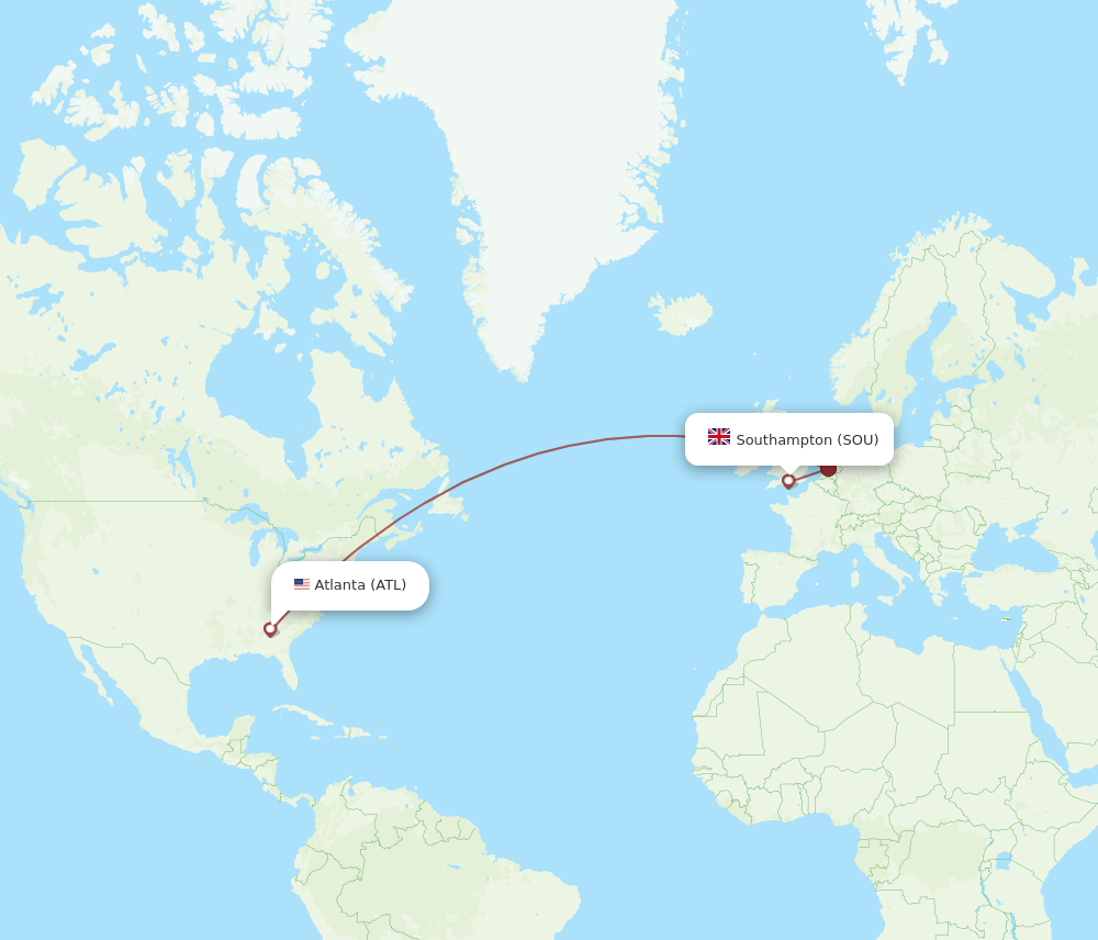 SOU to ATL flights and routes map