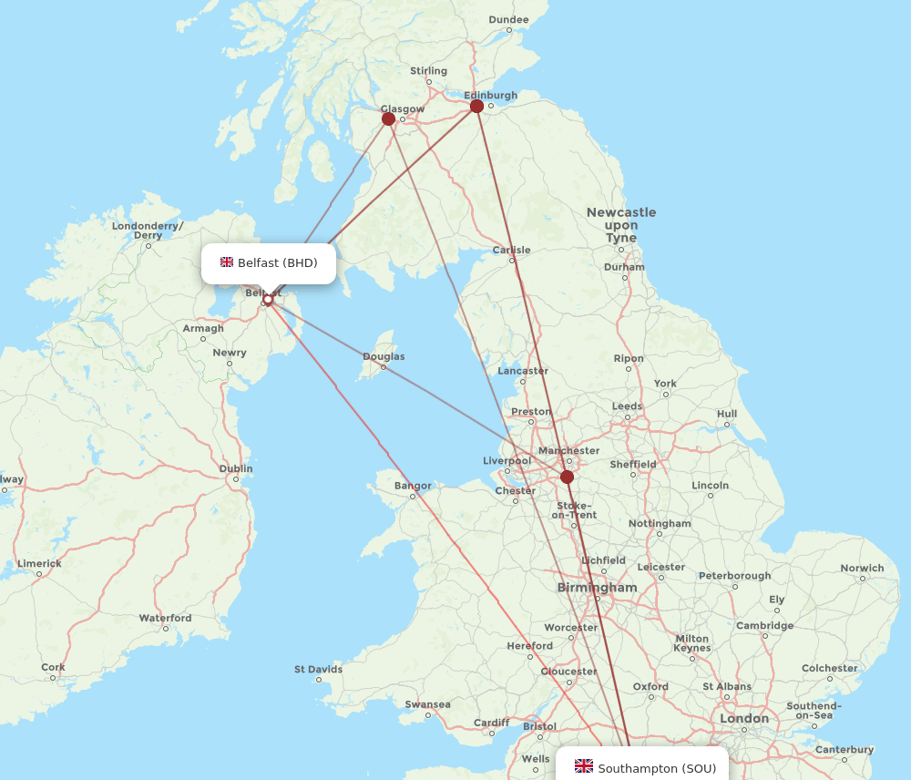 SOU-BHD flight routes