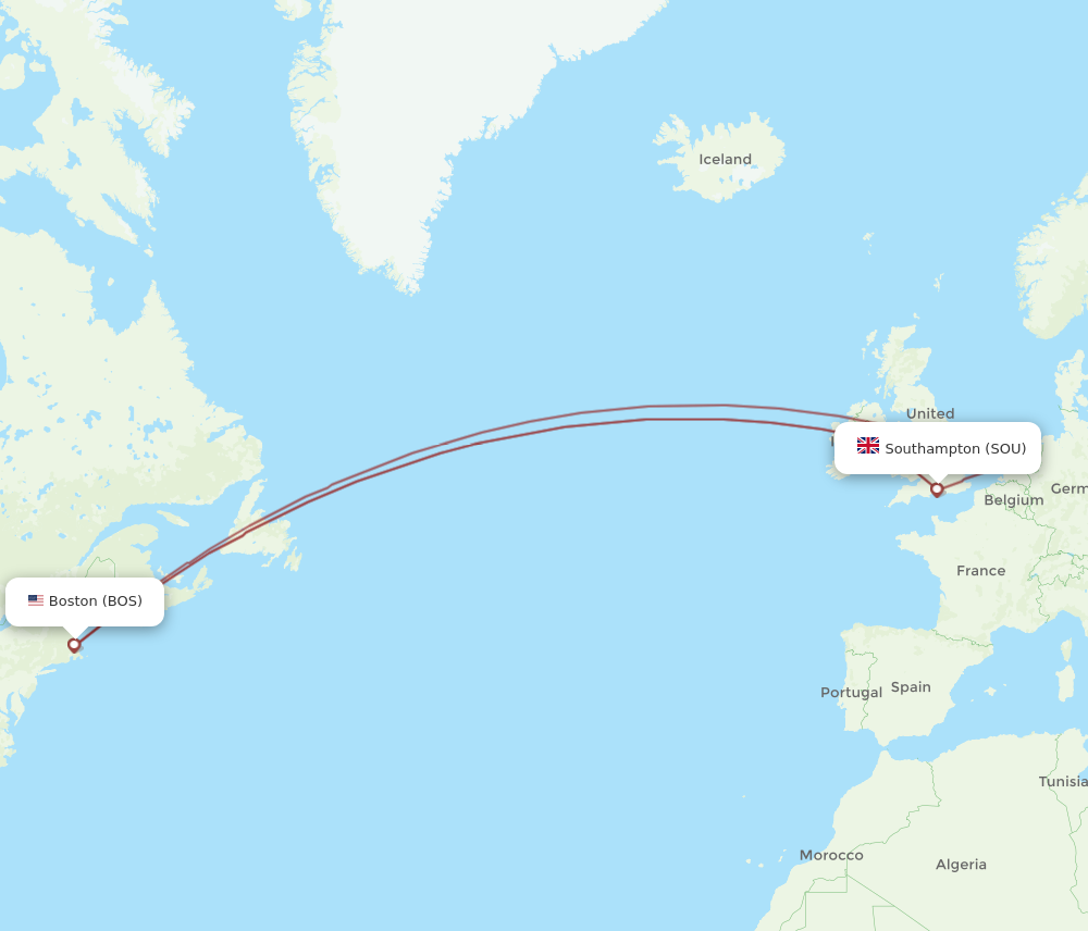 SOU to BOS flights and routes map