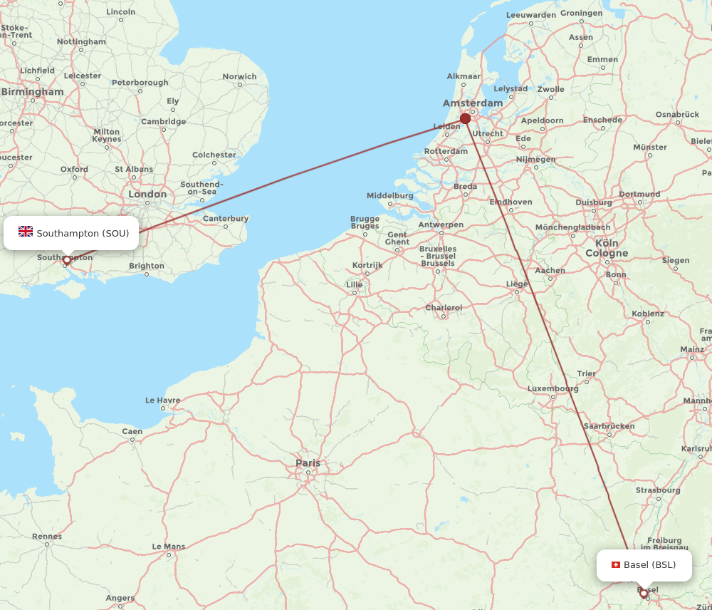 SOU to BSL flights and routes map