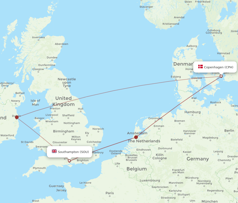 SOU-CPH flight routes