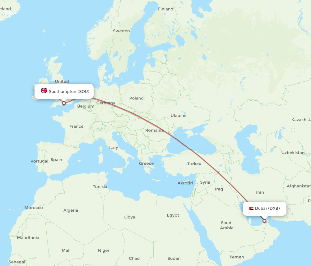 SOU-DXB flight routes