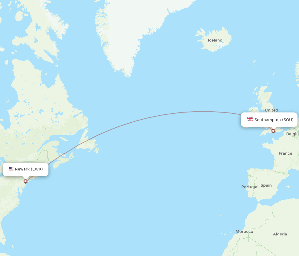 SOU to EWR flights and routes map