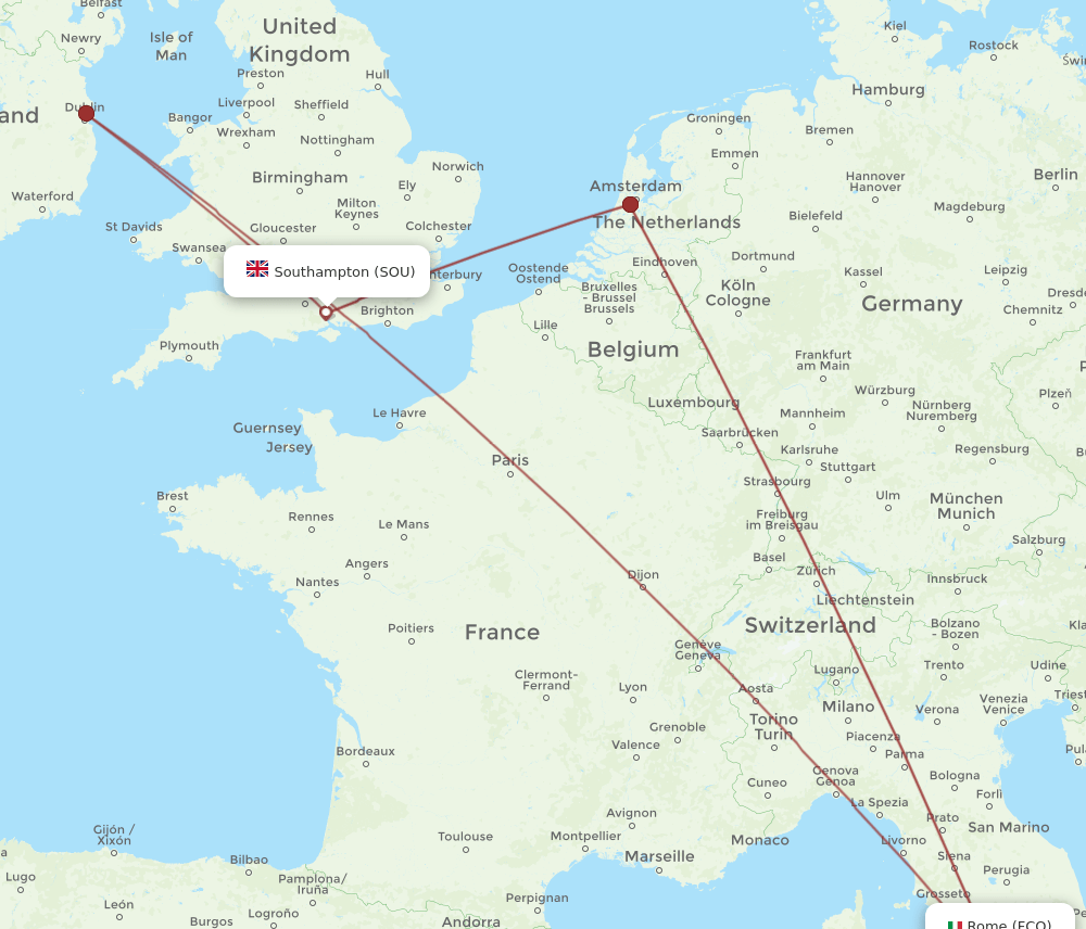 SOU-FCO flight routes