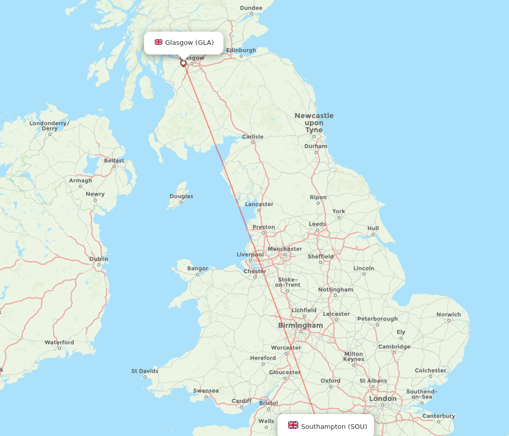 SOU to GLA flights and routes map