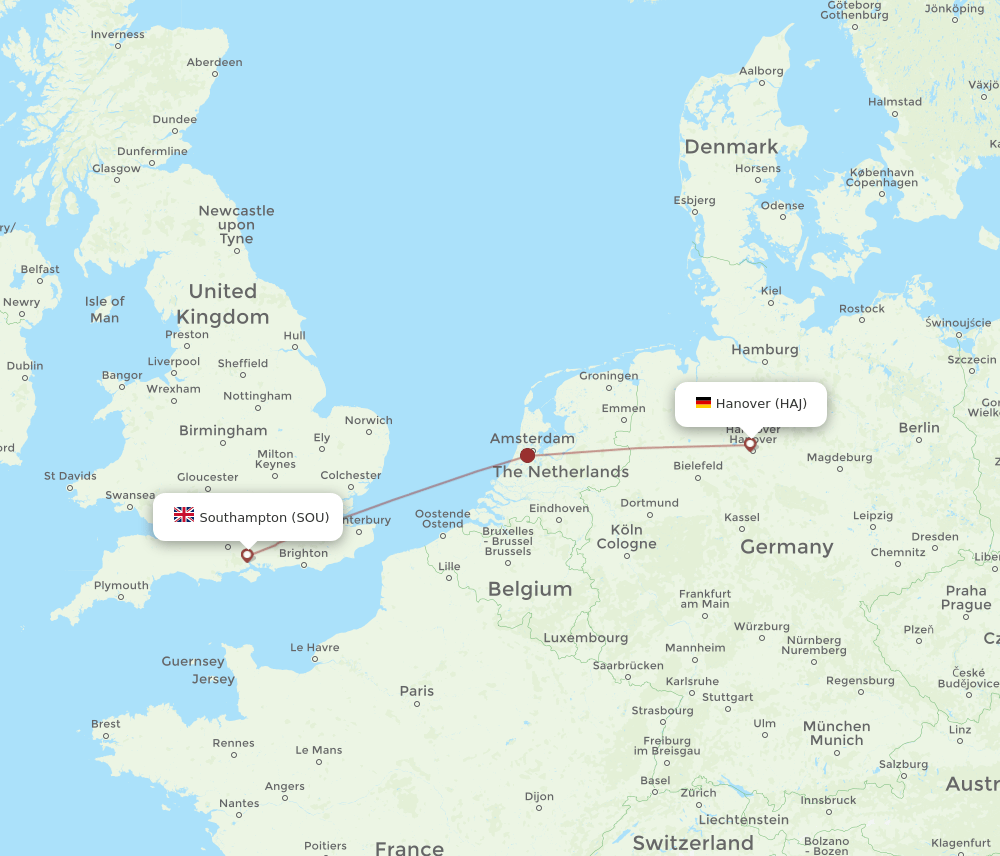 SOU to HAJ flights and routes map