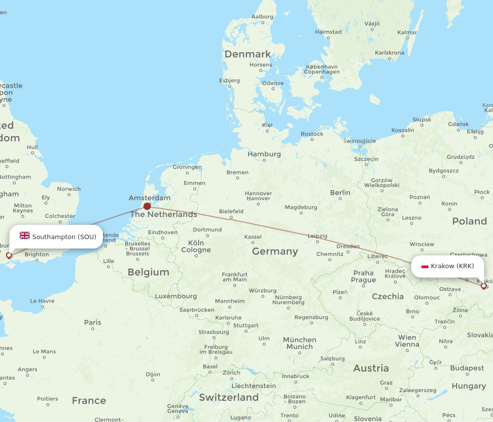 SOU-KRK flight routes