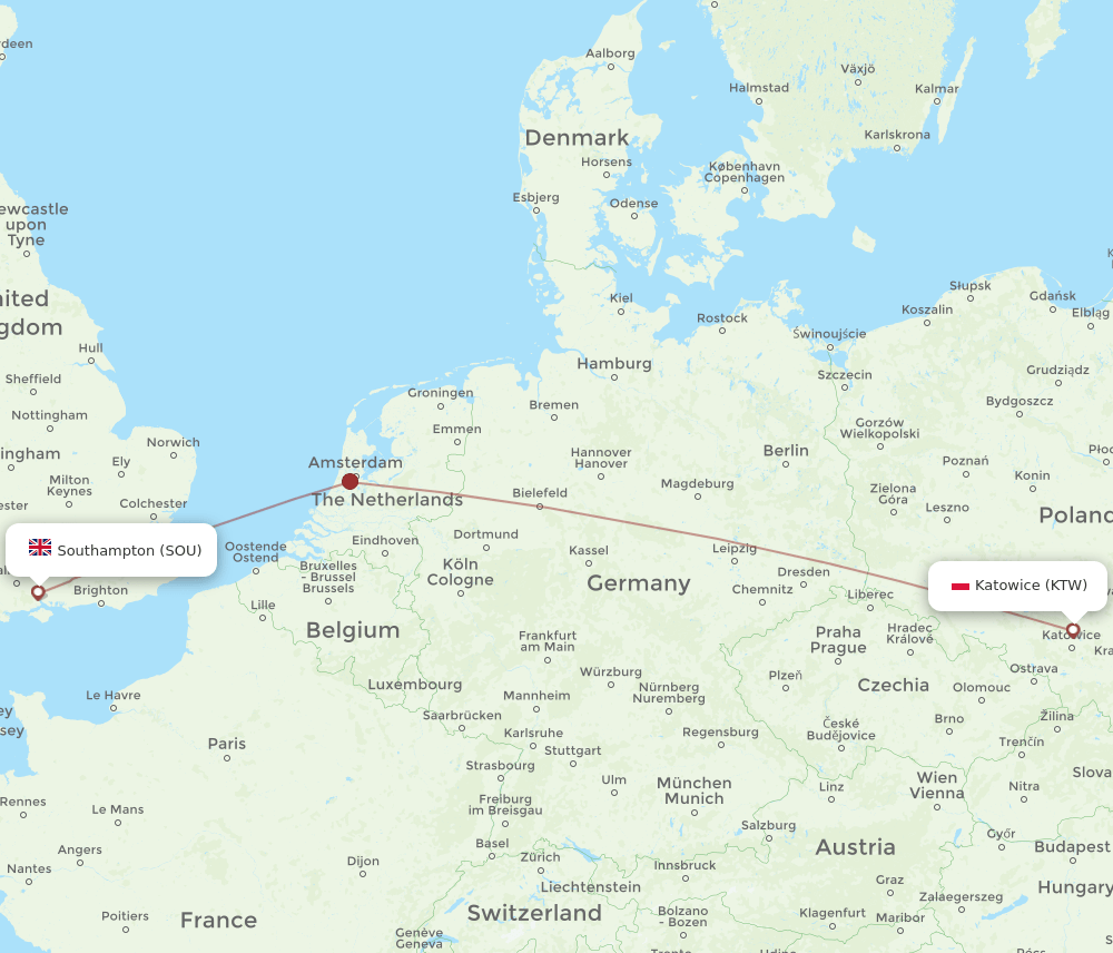 KTW to SOU flights and routes map