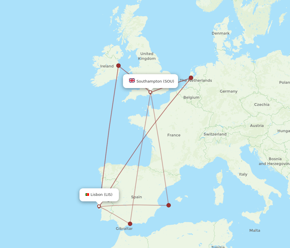 SOU-LIS flight routes