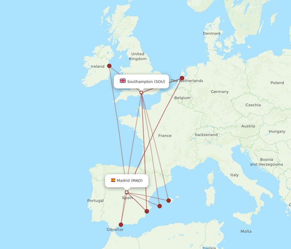 SOU-MAD flight routes