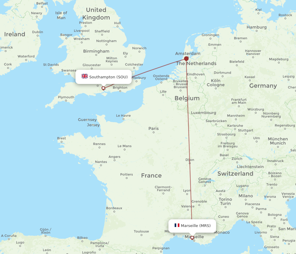 SOU to MRS flights and routes map