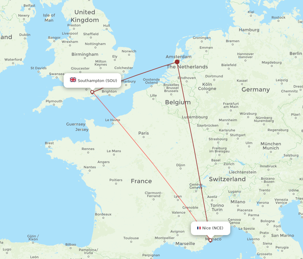 SOU to NCE flights and routes map