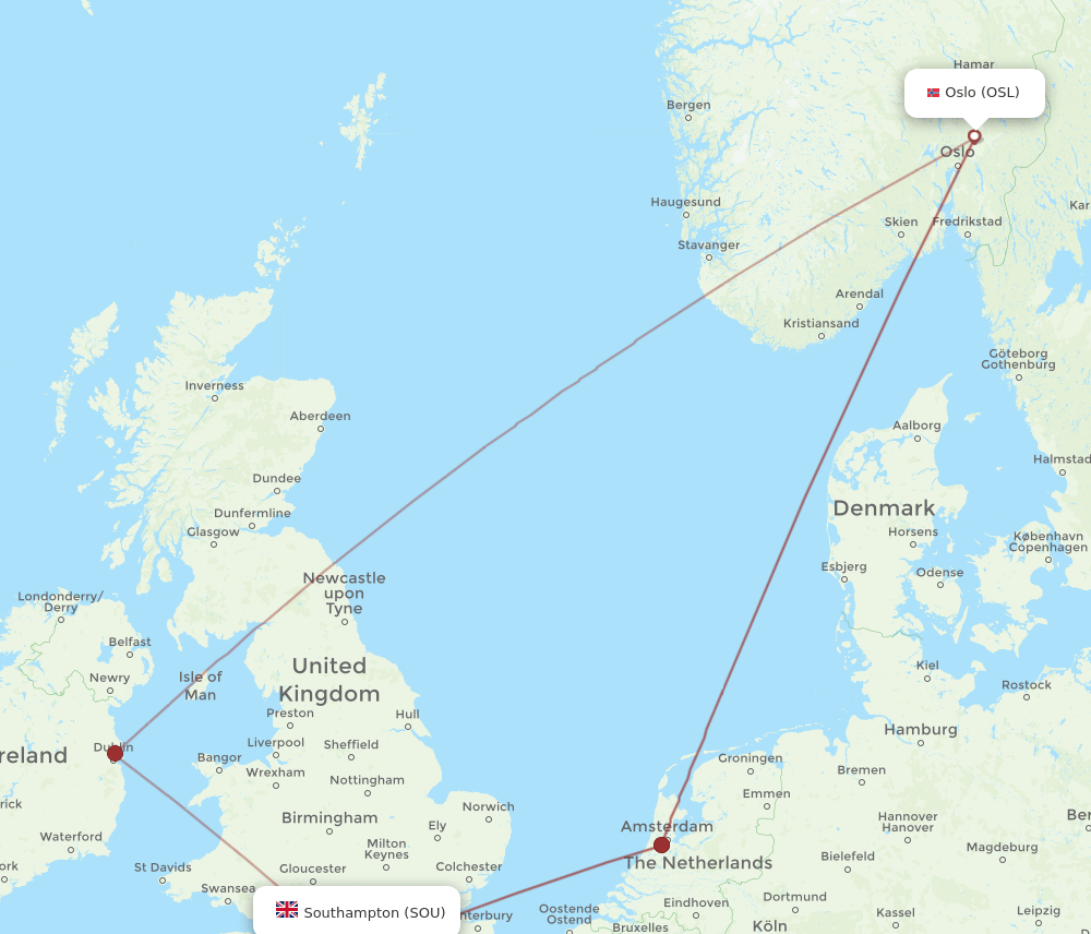 SOU to OSL flights and routes map