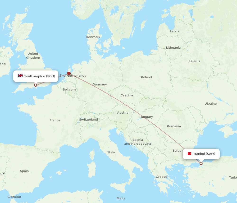 SOU-SAW flight routes