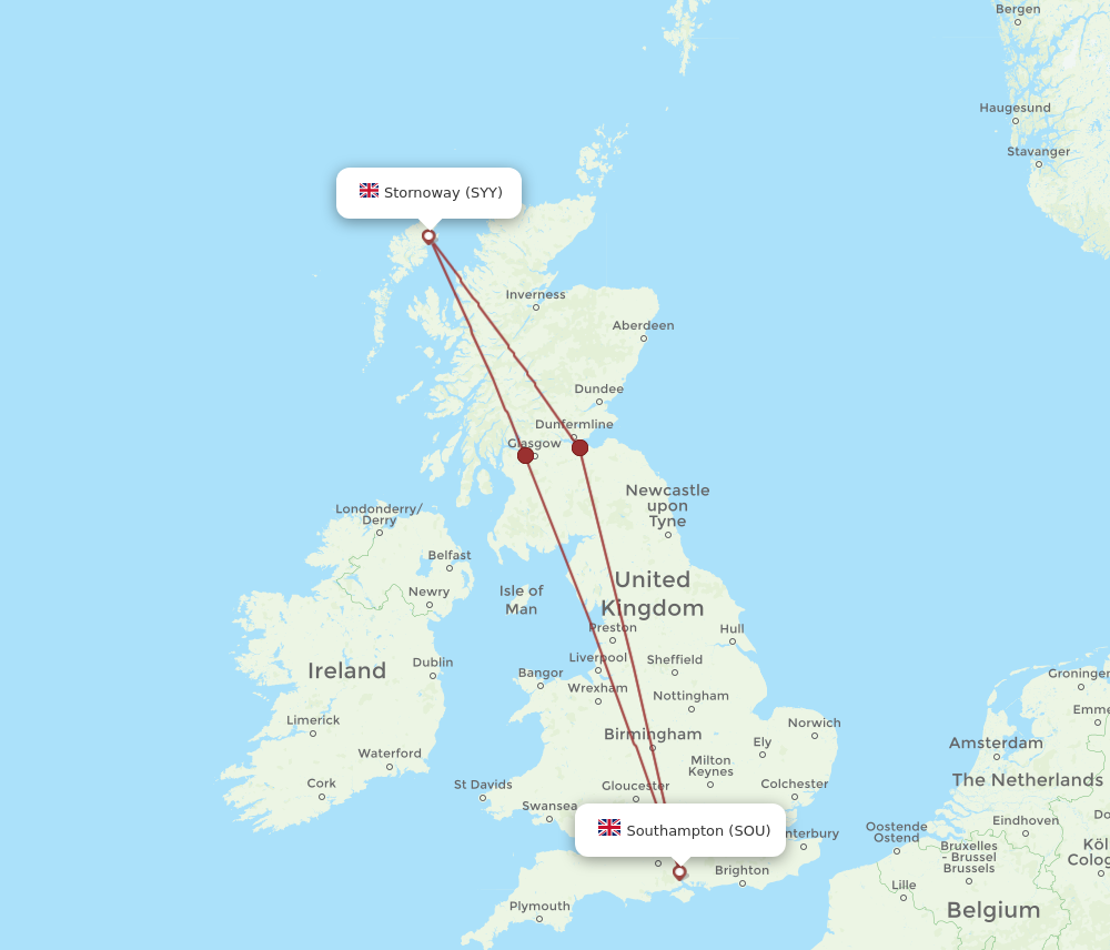 SOU to SYY flights and routes map
