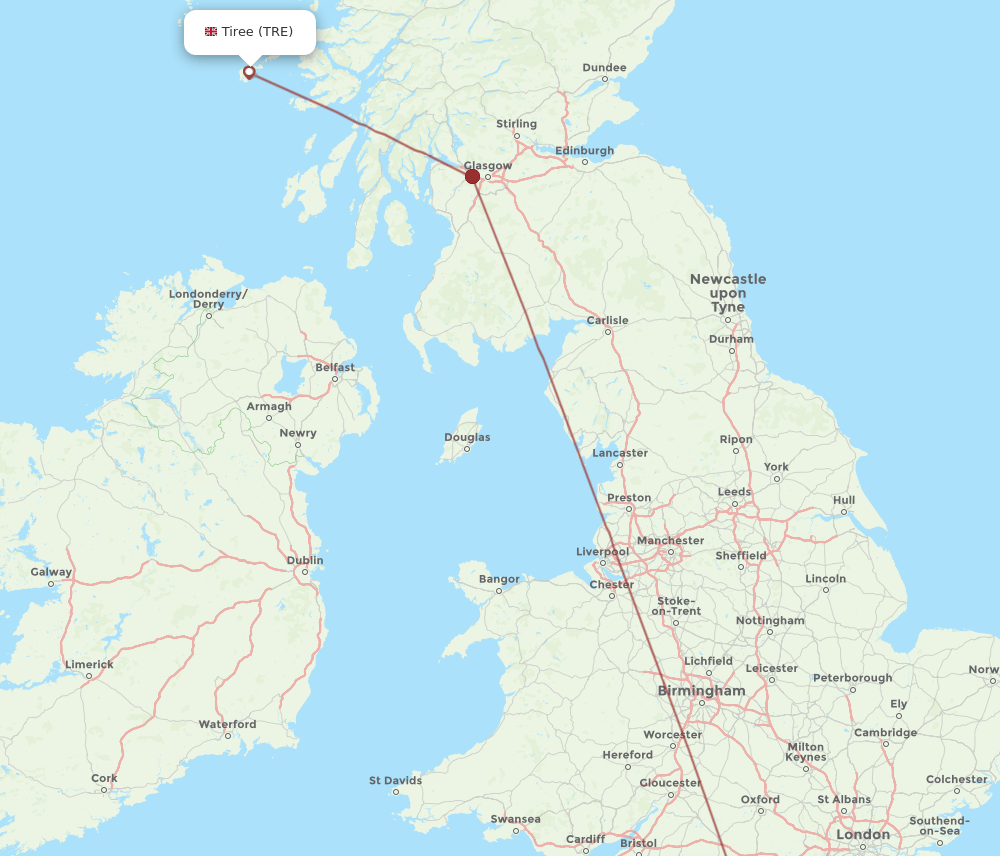 Southampton - Tiree, Inner Hebrides route map and flight paths
