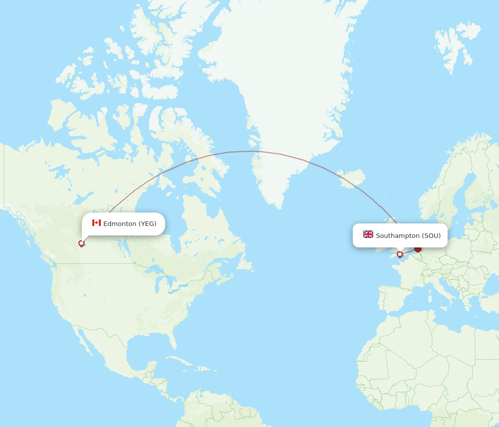 SOU to YEG flights and routes map