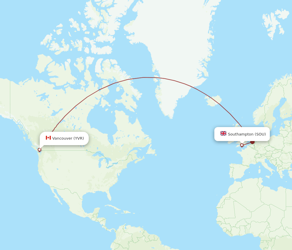 YVR to SOU flights and routes map