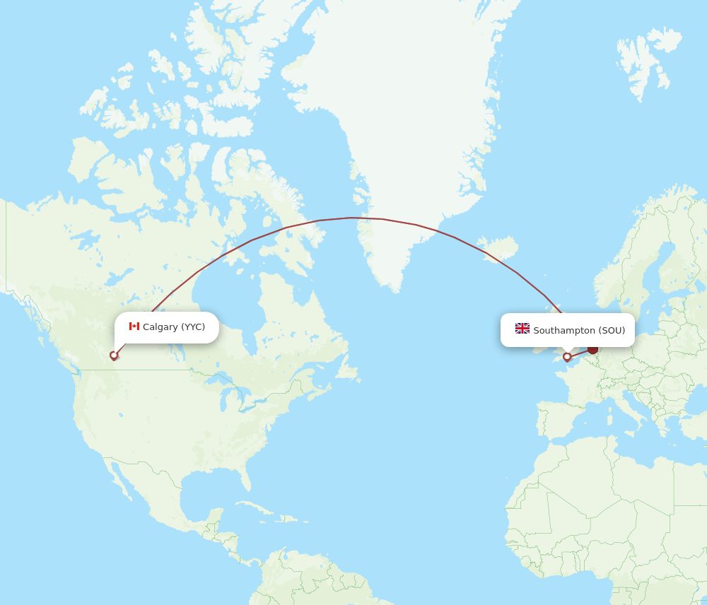 Calgary - Southampton route map and flight paths