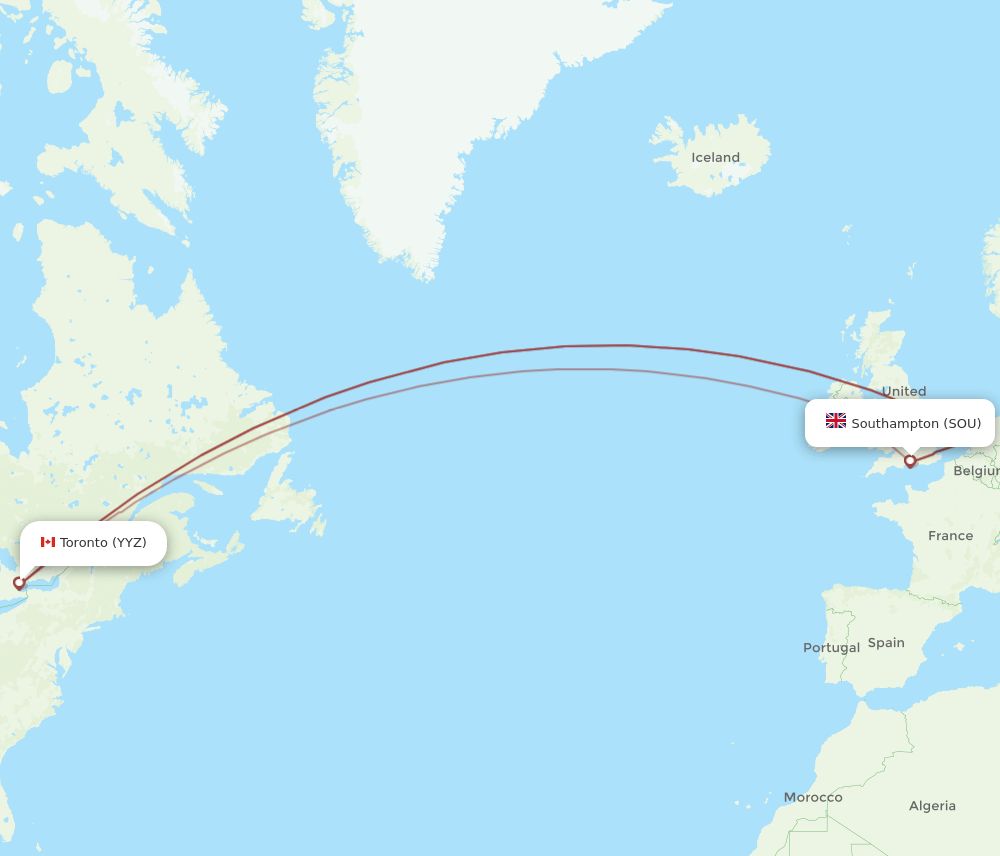 Toronto - Southampton route map and flight paths