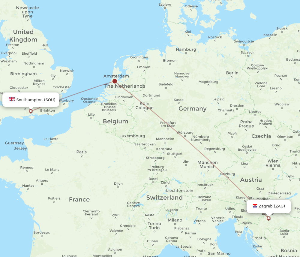 SOU to ZAG flights and routes map