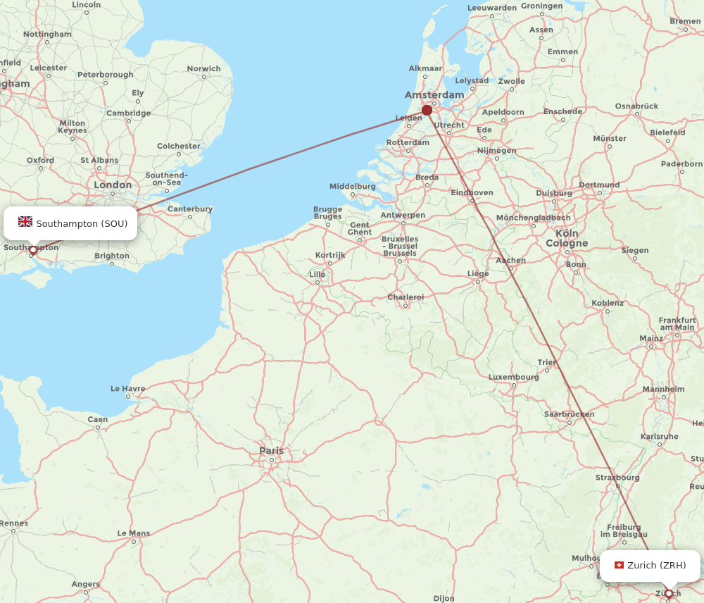 SOU-ZRH flight routes