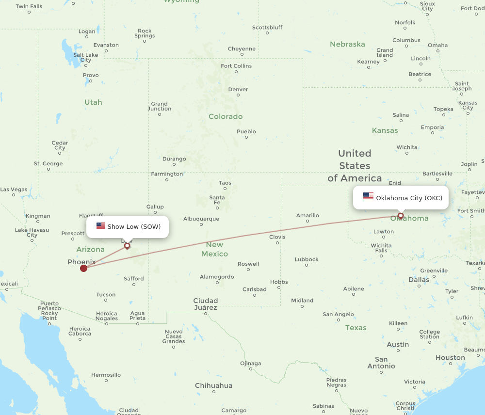 SOW to OKC flights and routes map