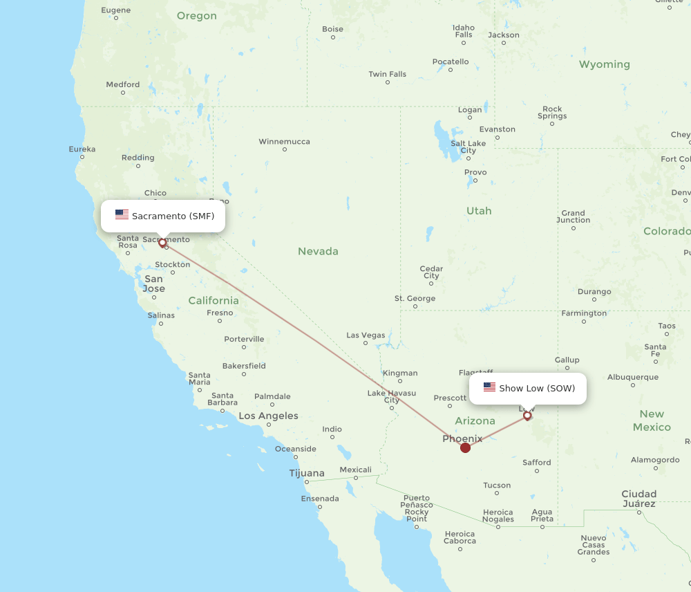 SOW to SMF flights and routes map
