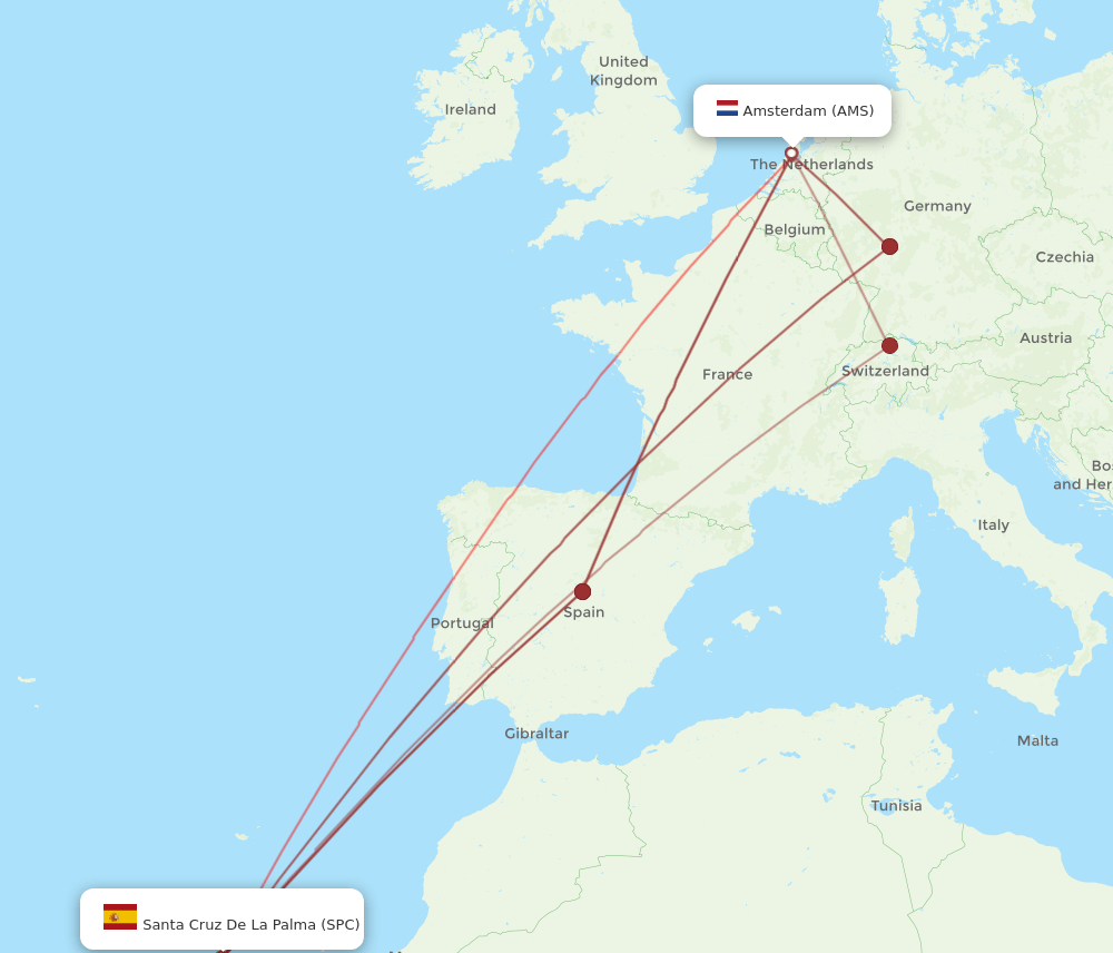 SPC to AMS flights and routes map