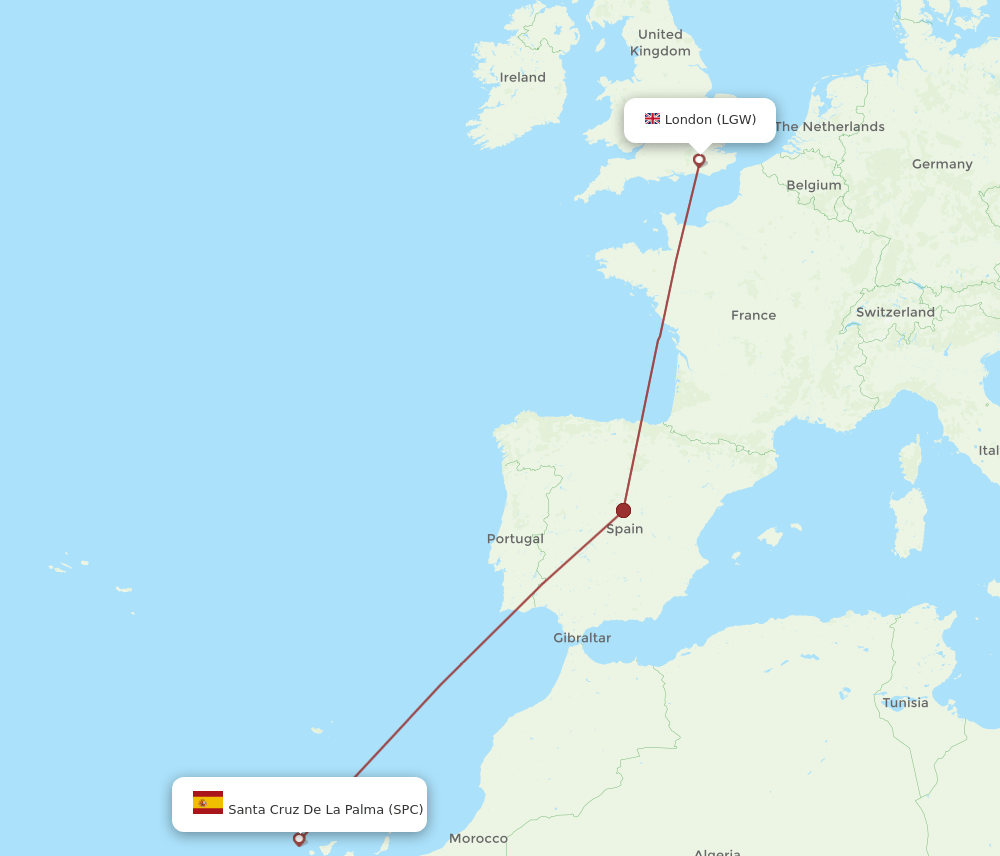 SPC to LGW flights and routes map