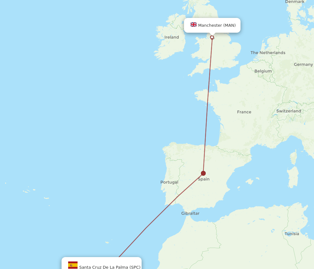 SPC to MAN flights and routes map