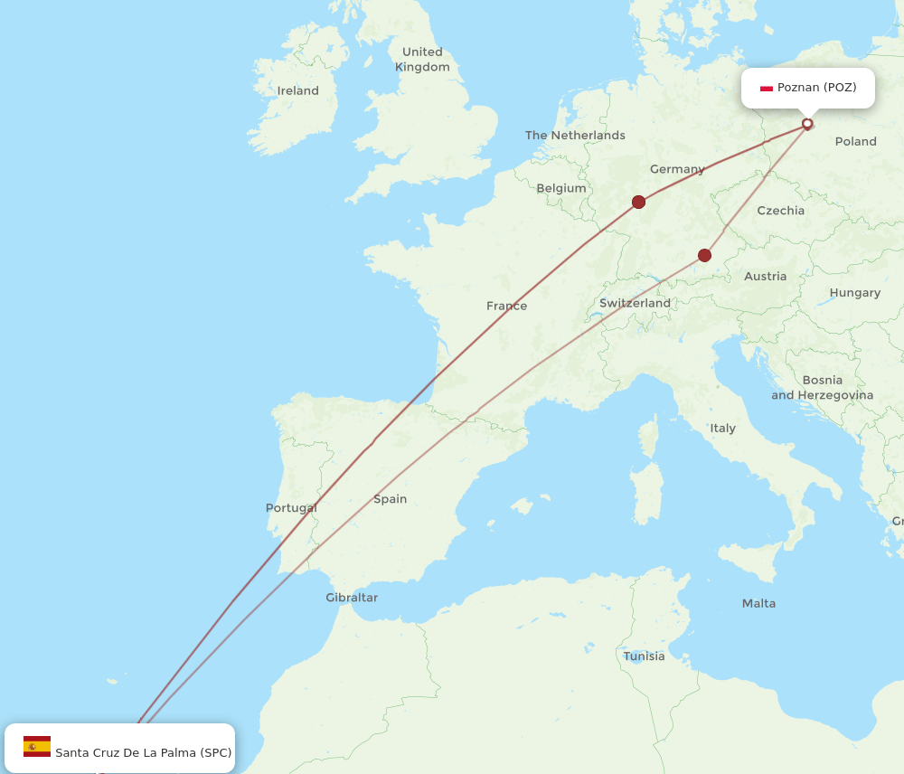 SPC-POZ flight routes