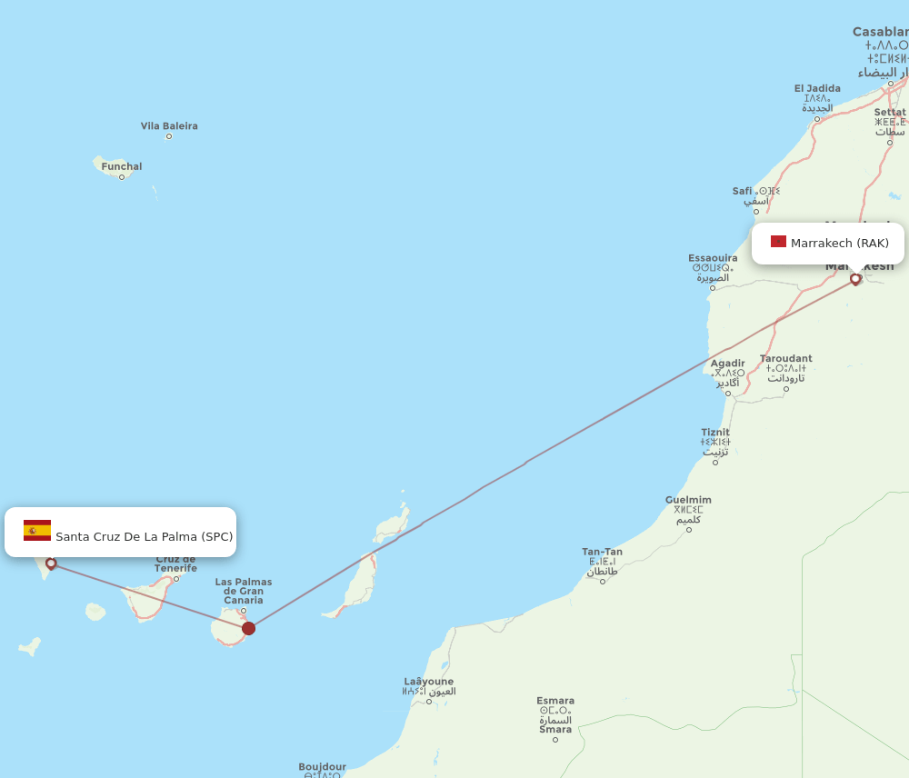 Santa Cruz De La Palma - Marrakech route map and flight paths