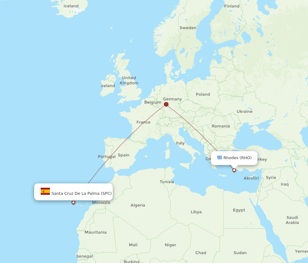 Santa Cruz De La Palma - Rhodes route map and flight paths