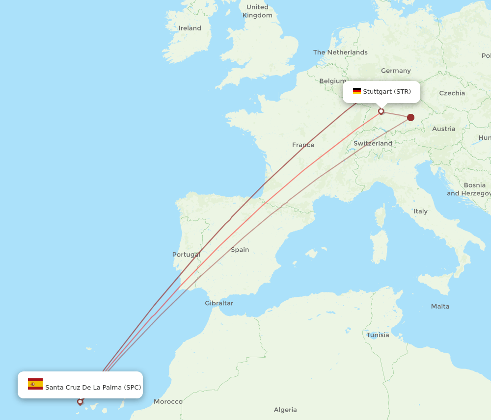 SPC to STR flights and routes map