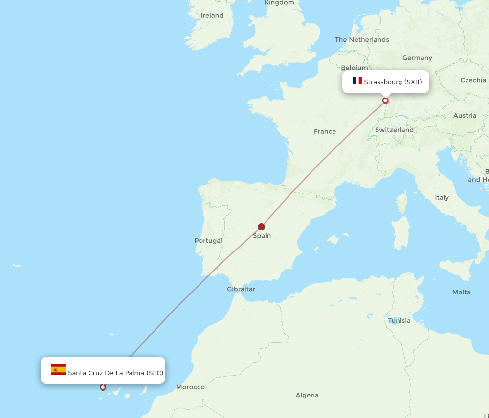 Strasbourg - Santa Cruz De La Palma route map and flight paths