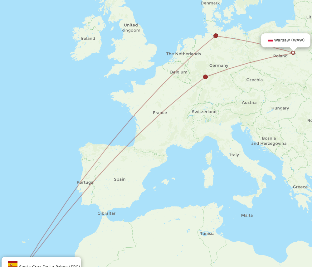 SPC-WAW flight routes