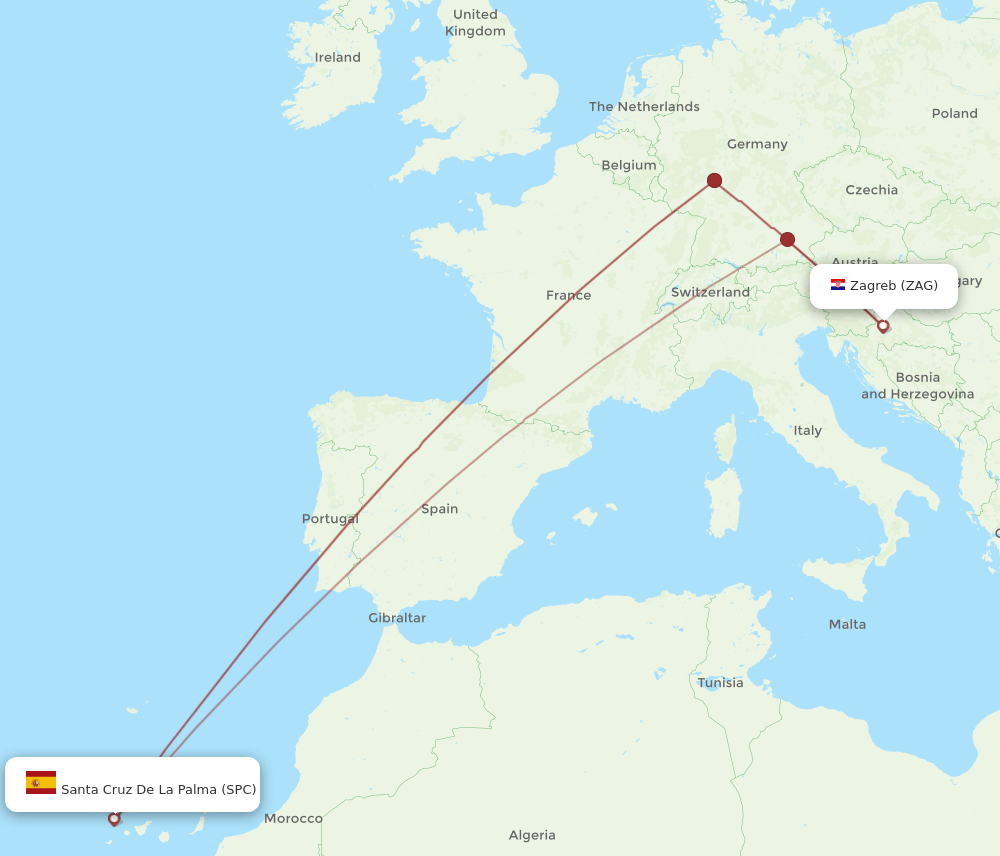 ZAG to SPC flights and routes map