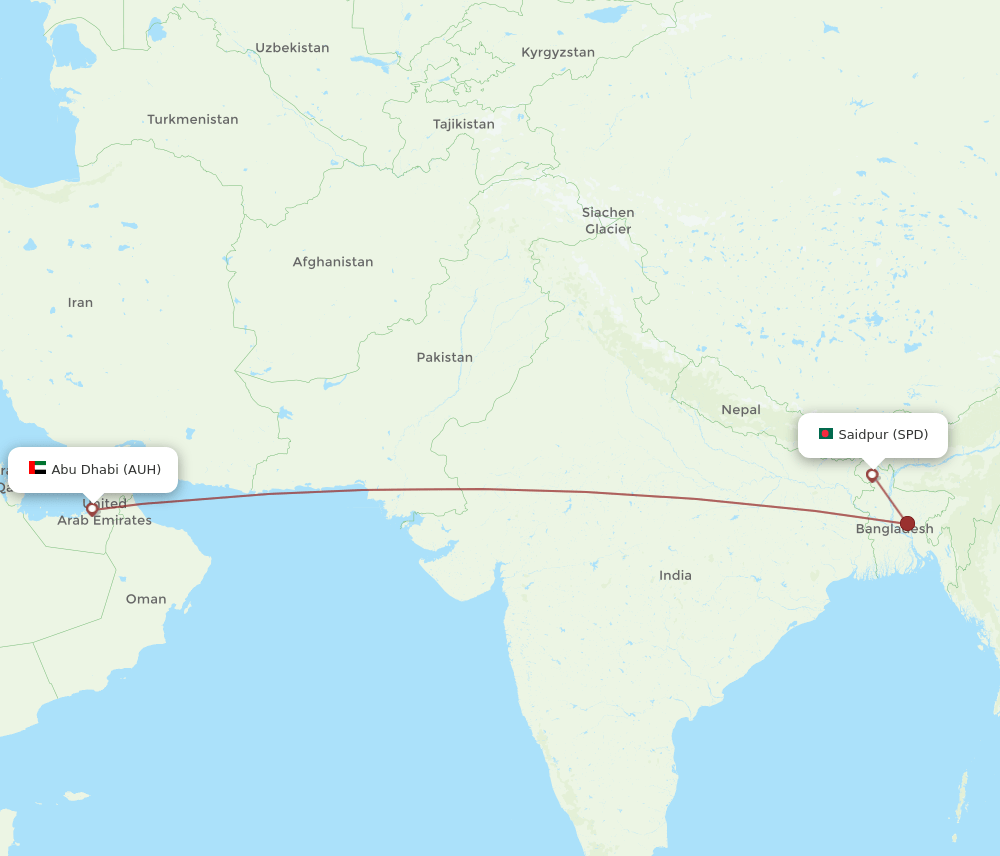 SPD to AUH flights and routes map