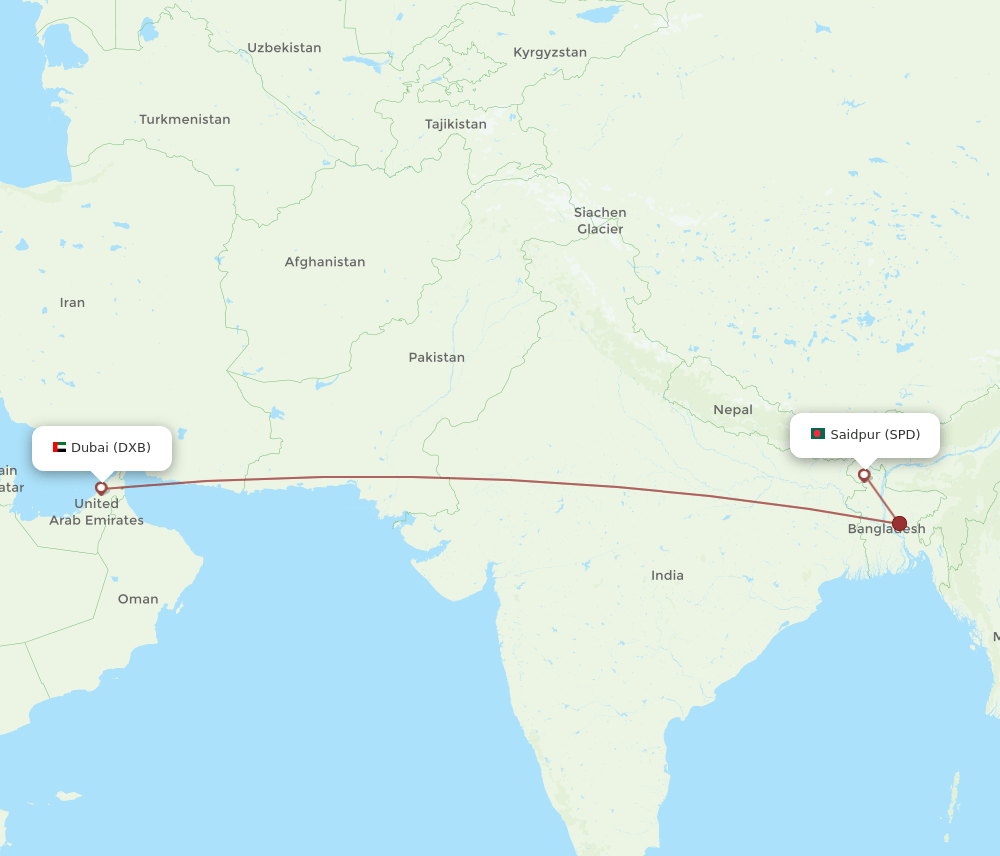 SPD to DXB flights and routes map