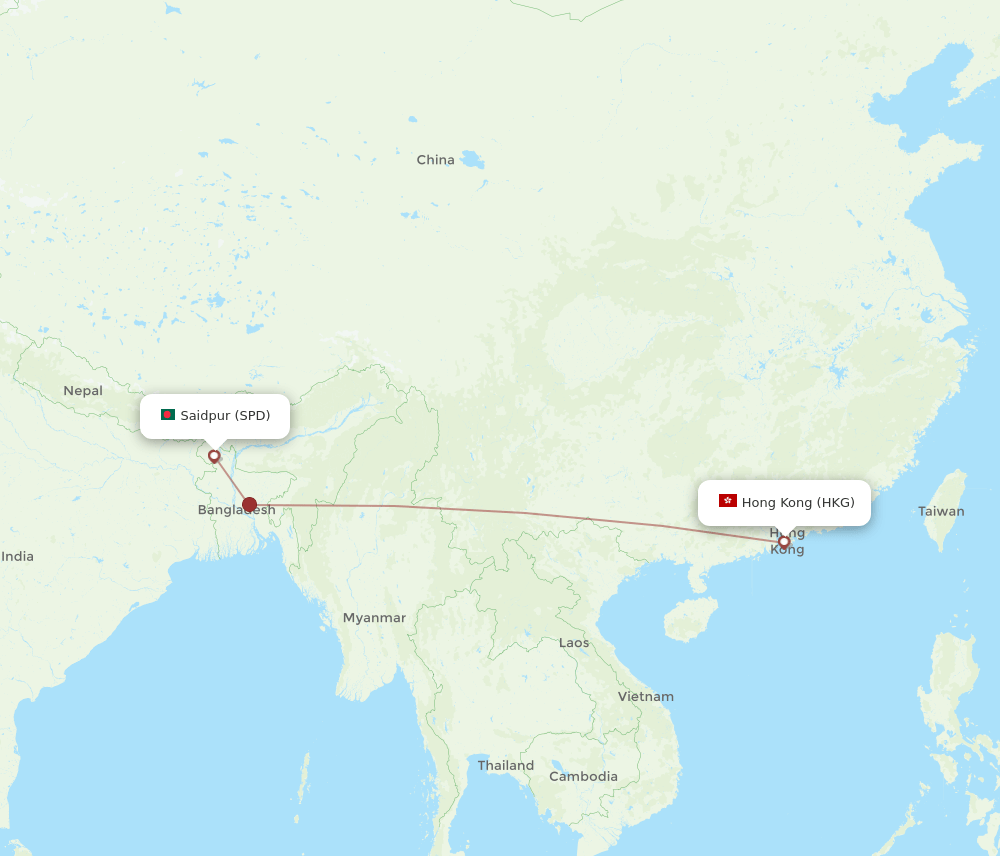 SPD-HKG flight routes
