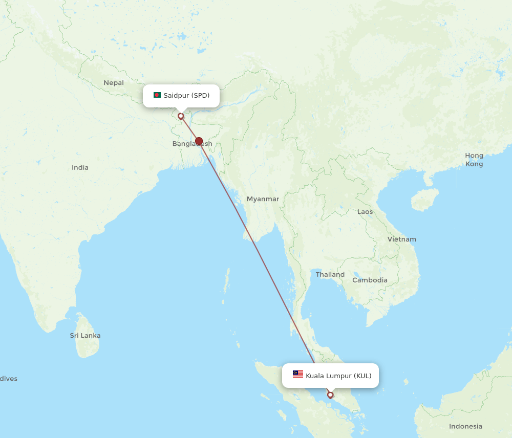 SPD to KUL flights and routes map