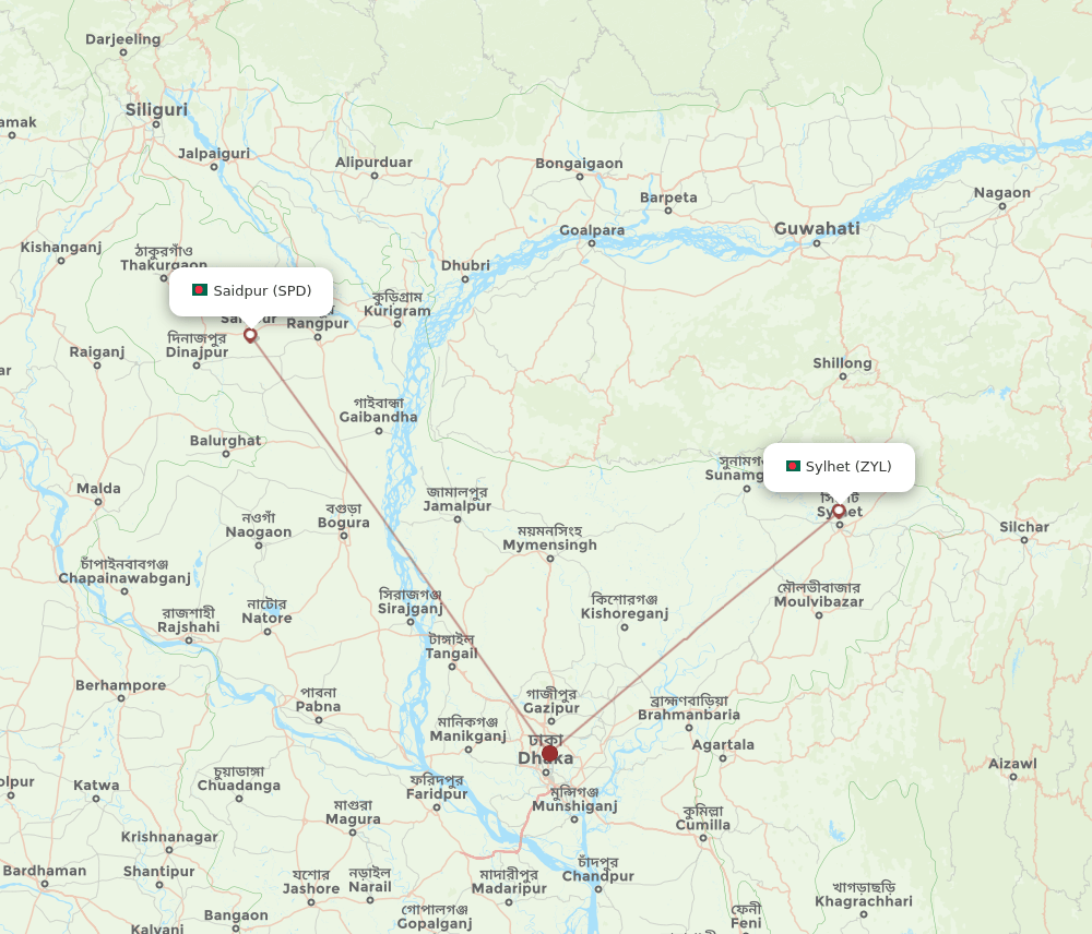 SPD to ZYL flights and routes map