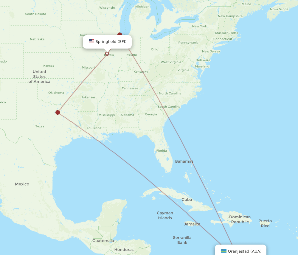 SPI to AUA flights and routes map