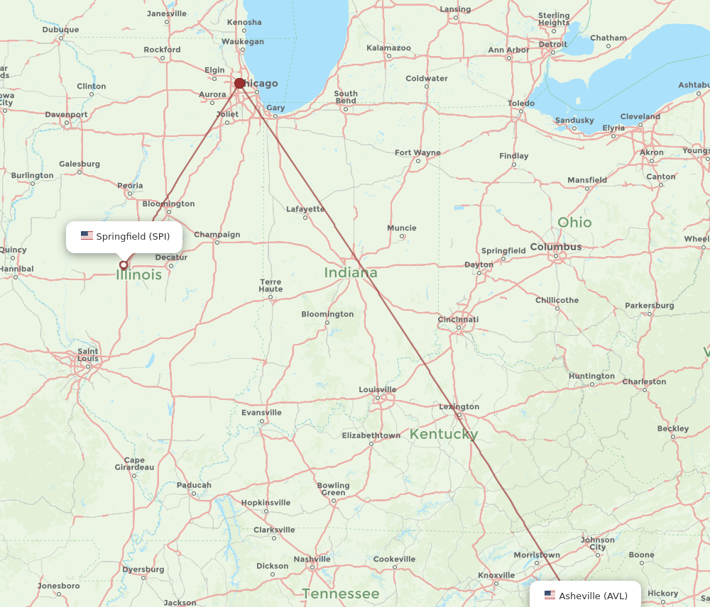 SPI to AVL flights and routes map